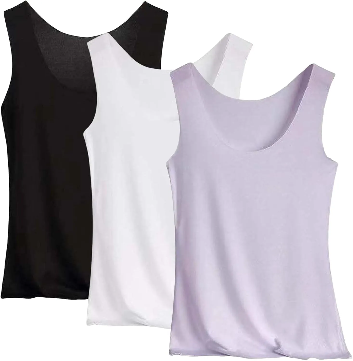 Miyaomn 3PC Ice Silk Tank Tops for Women Scoop Neck Modal Camisole Basic Seamless Sleeveless Stretch Yoga Camis Undershirts