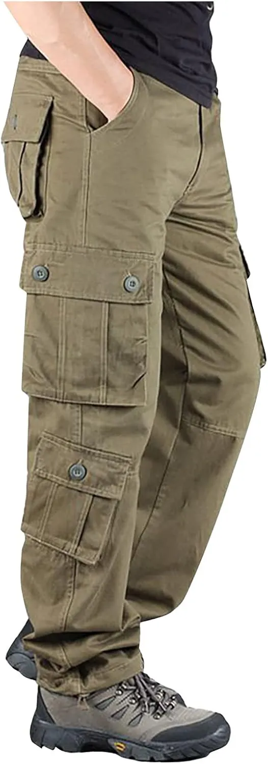 NATHGAM Men's Straight Cargo Pants Multi Pockets Casual Outdoor Hiking Pants Baggy Fit Tactical Cargo Pants Lightweight Pants