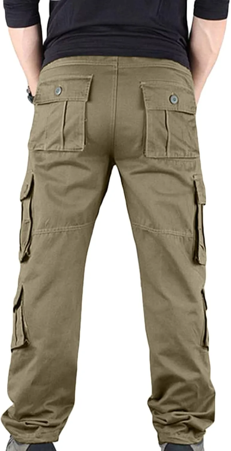 NATHGAM Men's Straight Cargo Pants Multi Pockets Casual Outdoor Hiking Pants Baggy Fit Tactical Cargo Pants Lightweight Pants