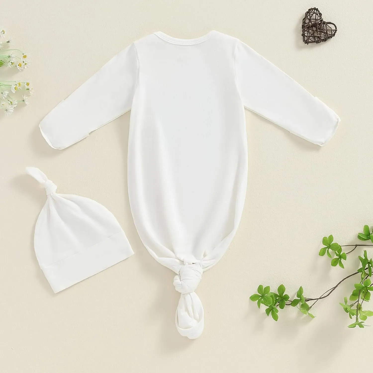 Newborn Boy Girl Coming Home Outfit Baby Infant Sleeper Gown Nightgown Outfits Cute Fall Winter Pajamas and Hat