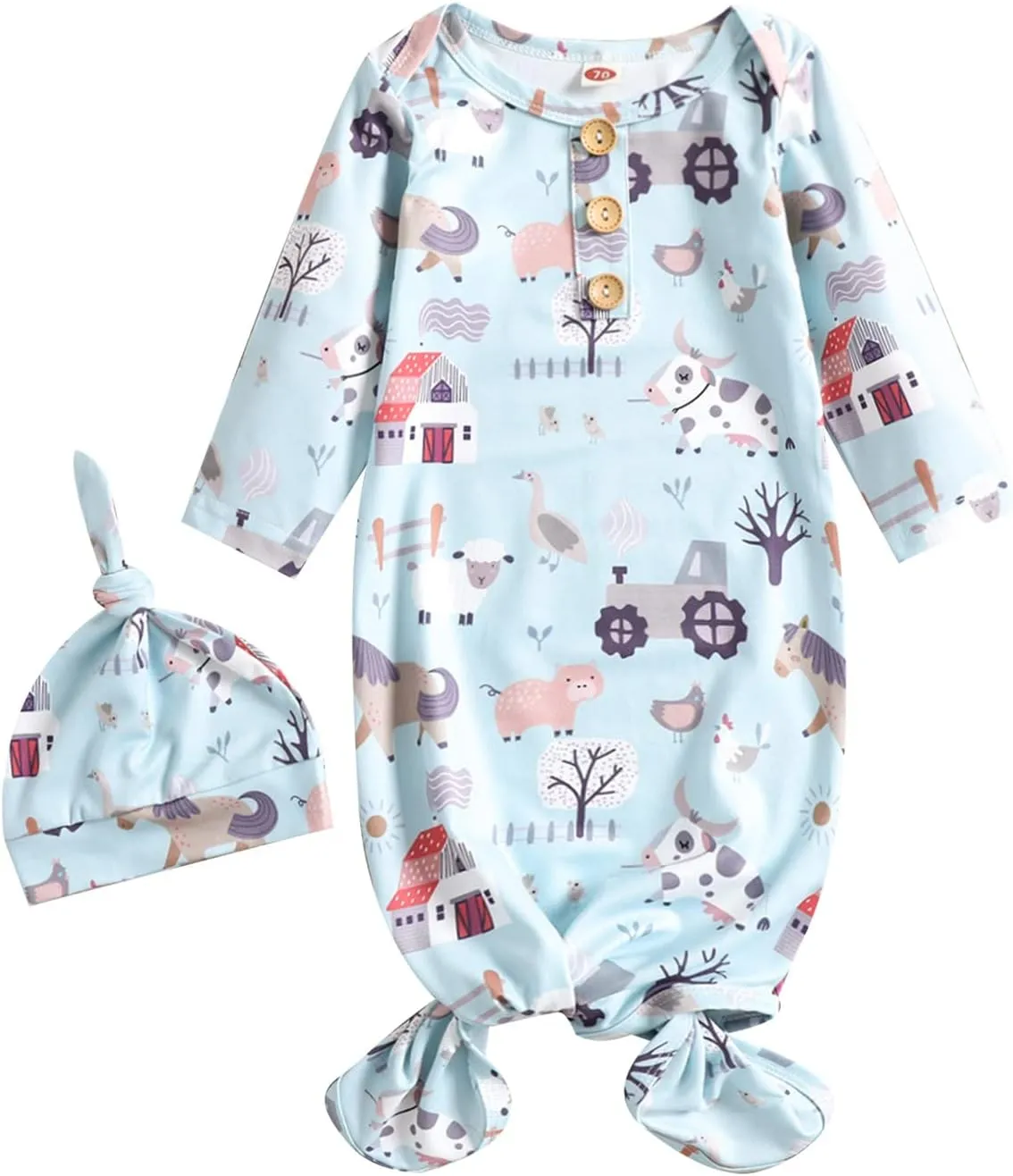 Newborn Infant Baby Girl Boy Cotton Sleeper Gown Floral Kimono Knotted Gowns
