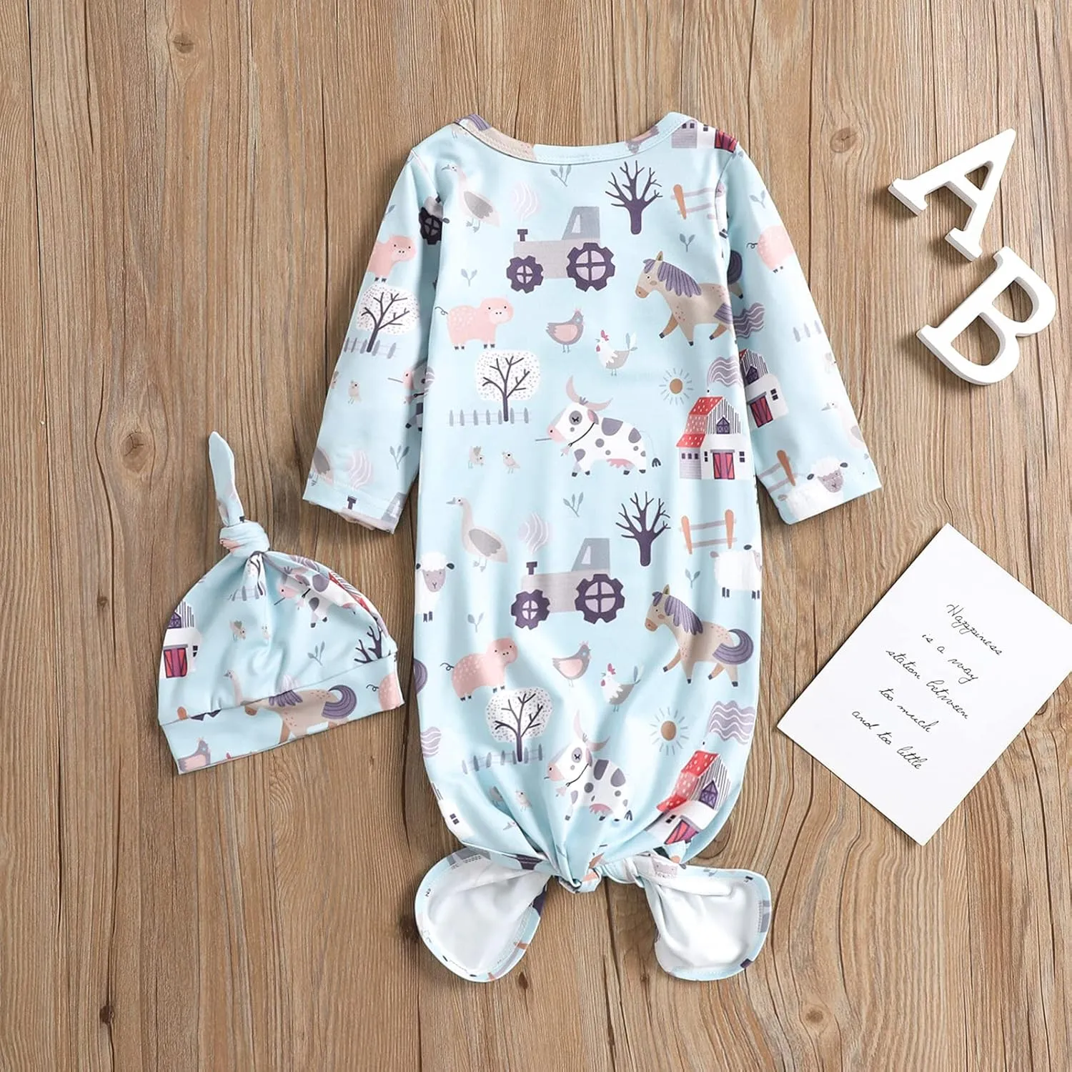 Newborn Infant Baby Girl Boy Cotton Sleeper Gown Floral Kimono Knotted Gowns