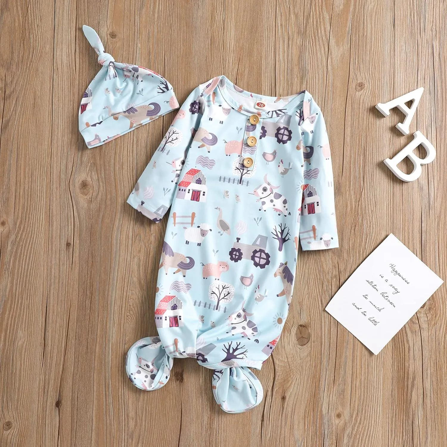 Newborn Infant Baby Girl Boy Cotton Sleeper Gown Floral Kimono Knotted Gowns