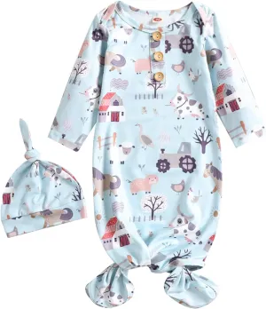 Newborn Infant Baby Girl Boy Cotton Sleeper Gown Floral Kimono Knotted Gowns