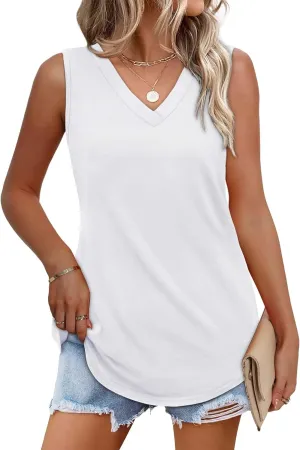 OFEEFAN Womens Tank Tops 2025 Loose Fit Casual V Neck Shirts Flowy Sleeveless Summer Tops