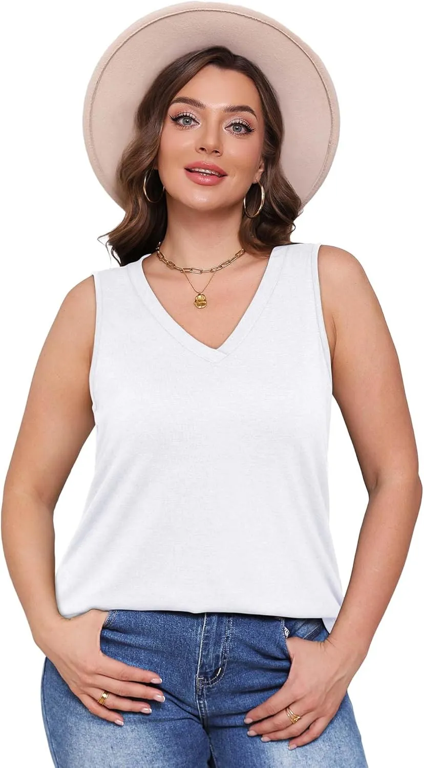 OFEEFAN Womens Tank Tops 2025 Loose Fit Casual V Neck Shirts Flowy Sleeveless Summer Tops
