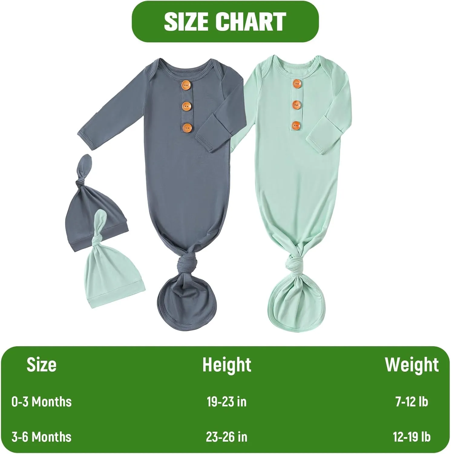 OPAWO Knotted Gown Baby Newborn Sleepers Baby Boy Coming Home Outfit, Bamboo Viscose Baby Gowns with Mitten Cuffs and Hat Set