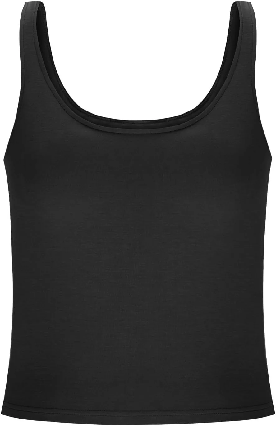 Oplxuo Womens Shelf Bra Tank Tops Sleeveless Scoop Neck Workout Camis Yoga Shirt Solid Color Slim Fitted Undershirt