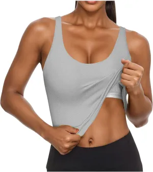 Oplxuo Womens Shelf Bra Tank Tops Sleeveless Scoop Neck Workout Camis Yoga Shirt Solid Color Slim Fitted Undershirt