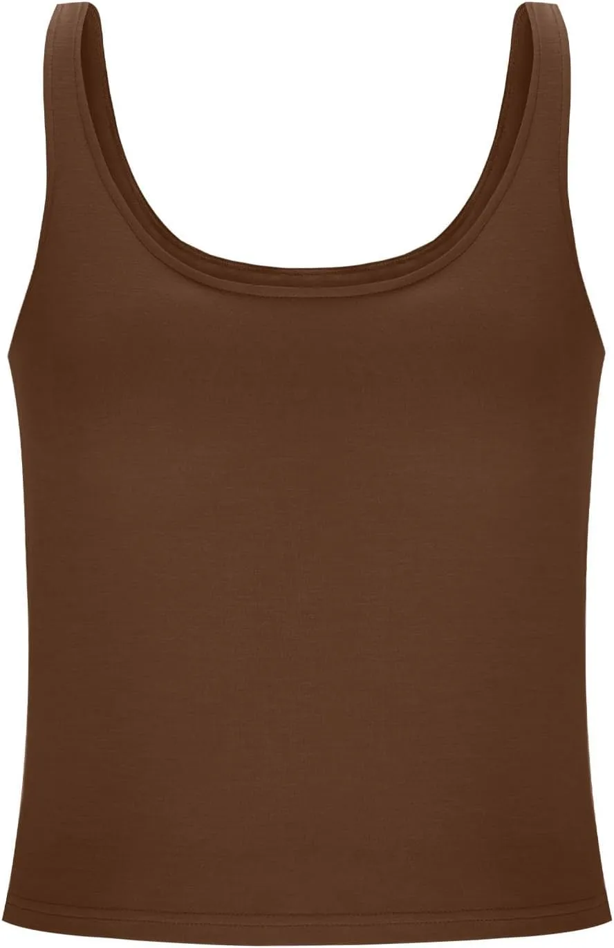 Oplxuo Womens Shelf Bra Tank Tops Sleeveless Scoop Neck Workout Camis Yoga Shirt Solid Color Slim Fitted Undershirt