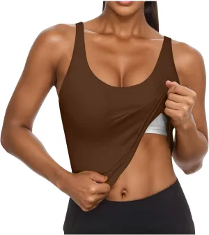 Oplxuo Womens Shelf Bra Tank Tops Sleeveless Scoop Neck Workout Camis Yoga Shirt Solid Color Slim Fitted Undershirt