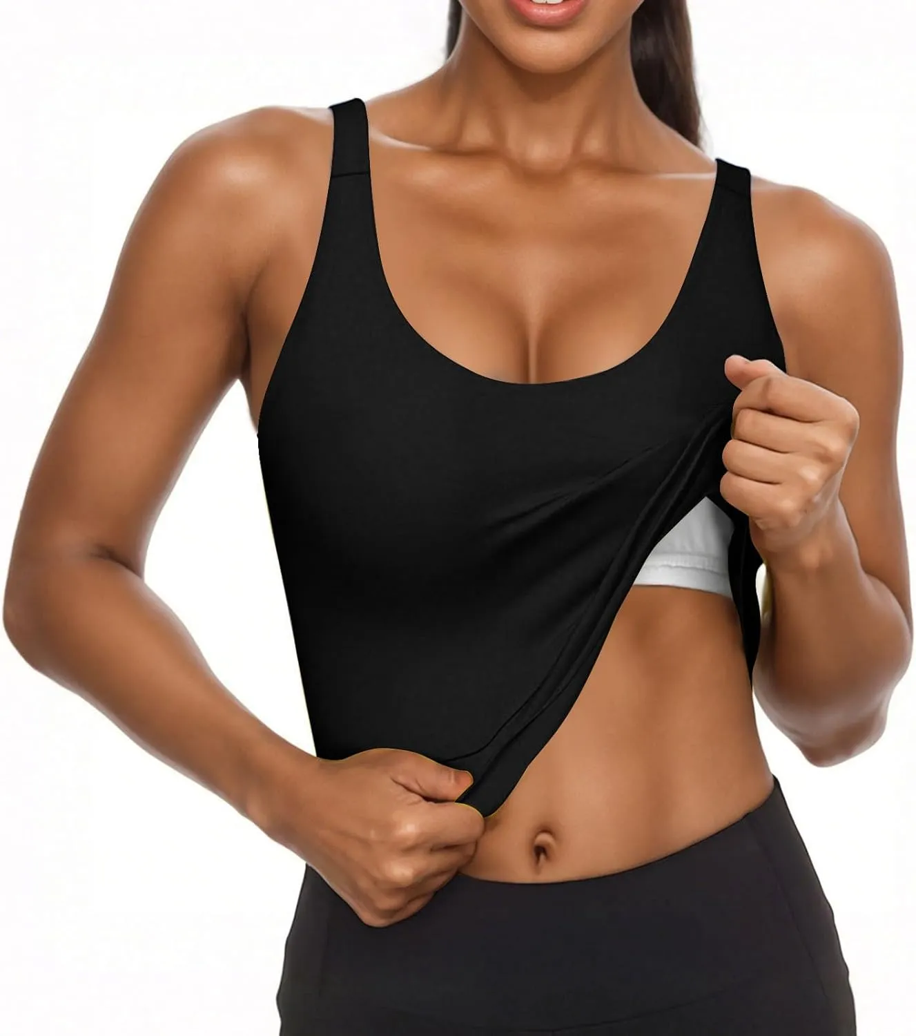 Oplxuo Womens Shelf Bra Tank Tops Sleeveless Scoop Neck Workout Camis Yoga Shirt Solid Color Slim Fitted Undershirt