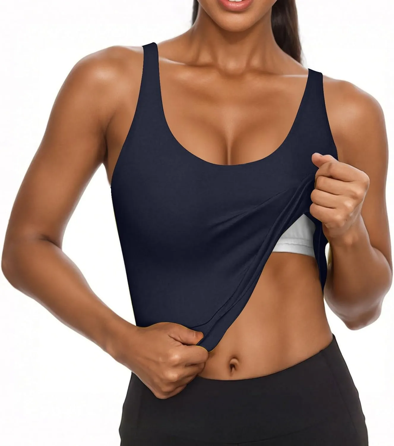 Oplxuo Womens Shelf Bra Tank Tops Sleeveless Scoop Neck Workout Camis Yoga Shirt Solid Color Slim Fitted Undershirt