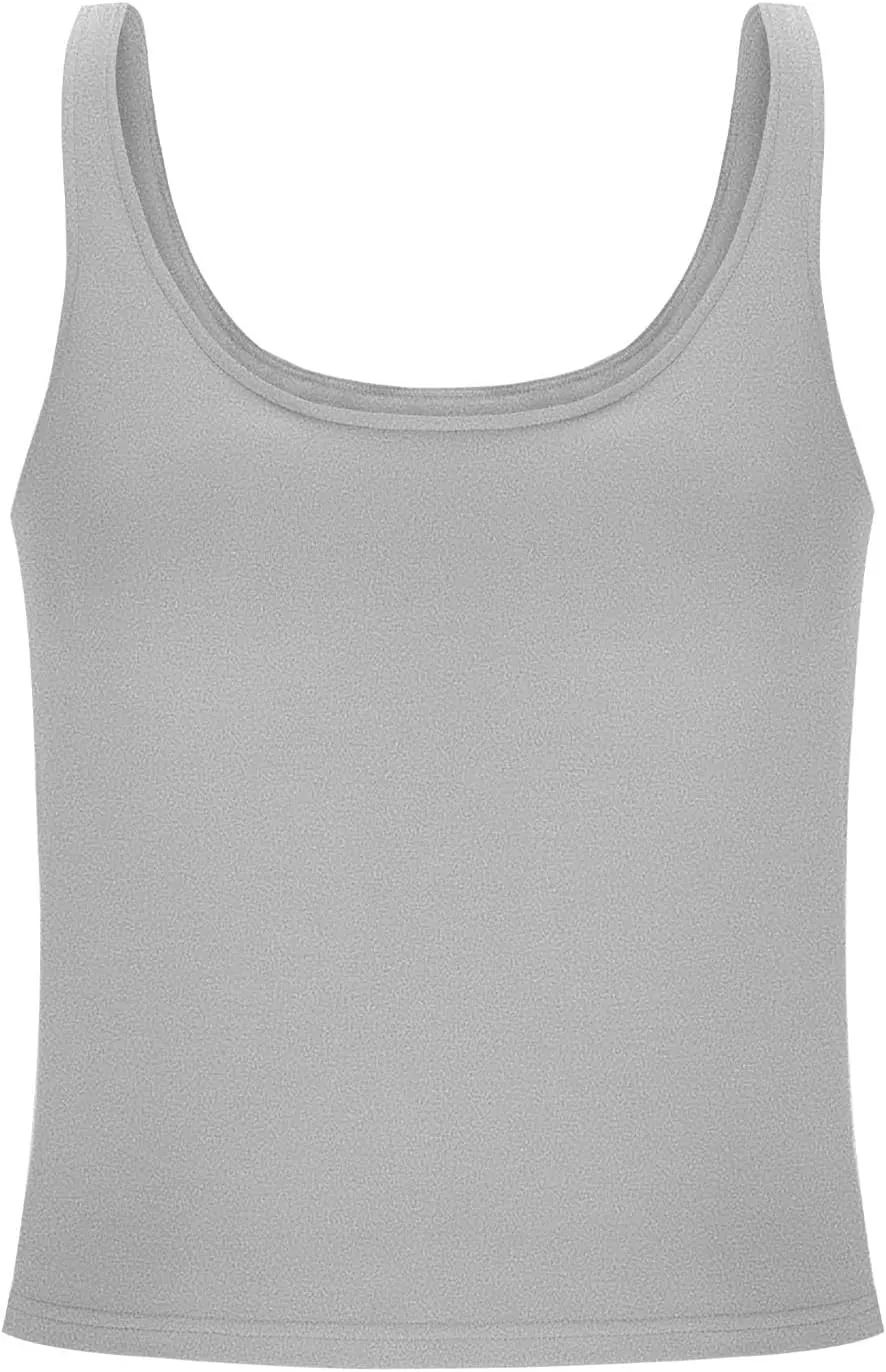 Oplxuo Womens Shelf Bra Tank Tops Sleeveless Scoop Neck Workout Camis Yoga Shirt Solid Color Slim Fitted Undershirt