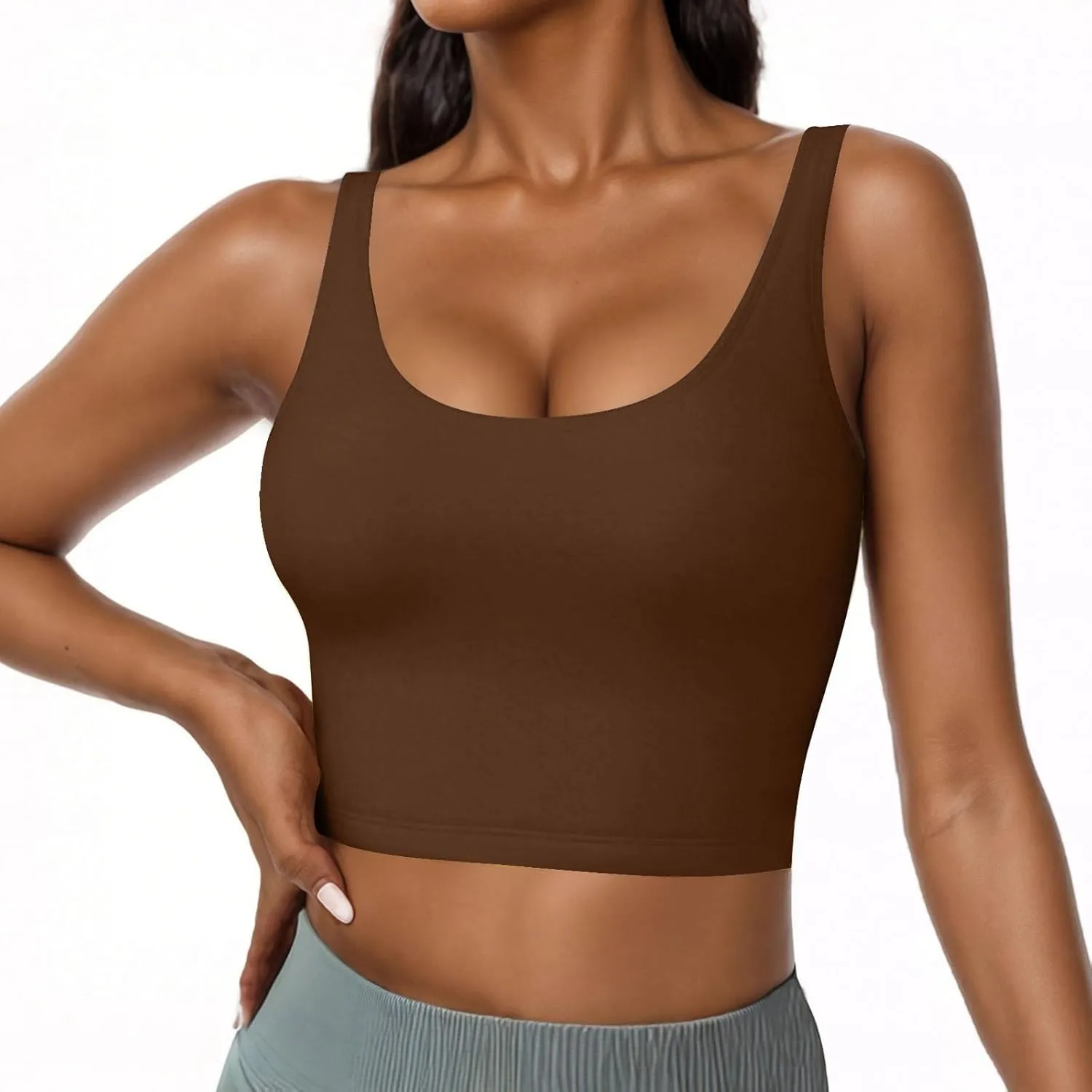 Oplxuo Womens Shelf Bra Tank Tops Sleeveless Scoop Neck Workout Camis Yoga Shirt Solid Color Slim Fitted Undershirt