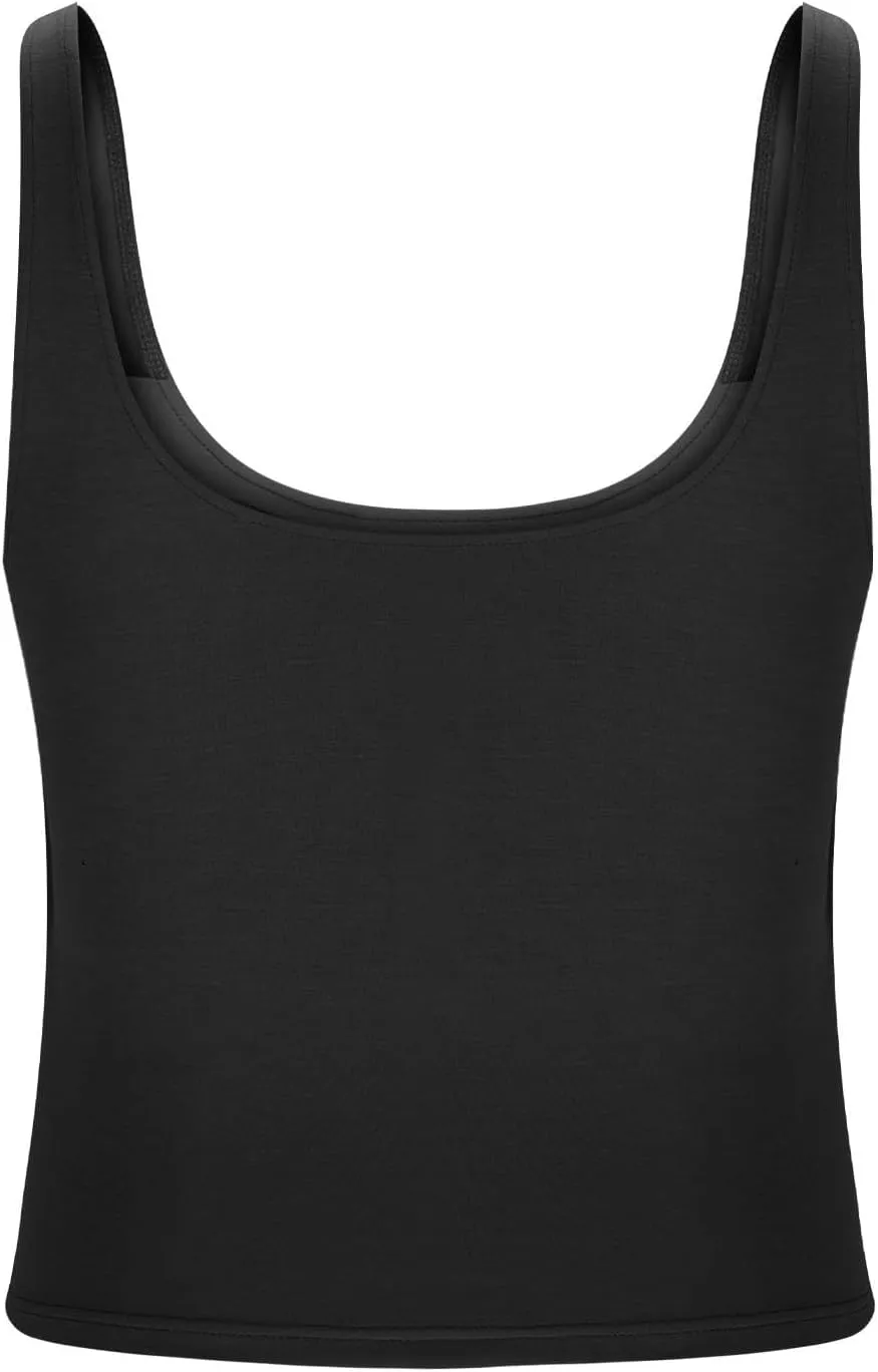 Oplxuo Womens Shelf Bra Tank Tops Sleeveless Scoop Neck Workout Camis Yoga Shirt Solid Color Slim Fitted Undershirt