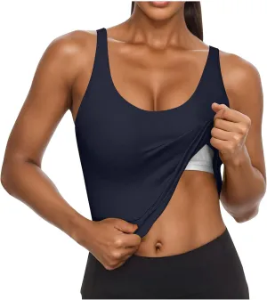 Oplxuo Womens Shelf Bra Tank Tops Sleeveless Scoop Neck Workout Camis Yoga Shirt Solid Color Slim Fitted Undershirt
