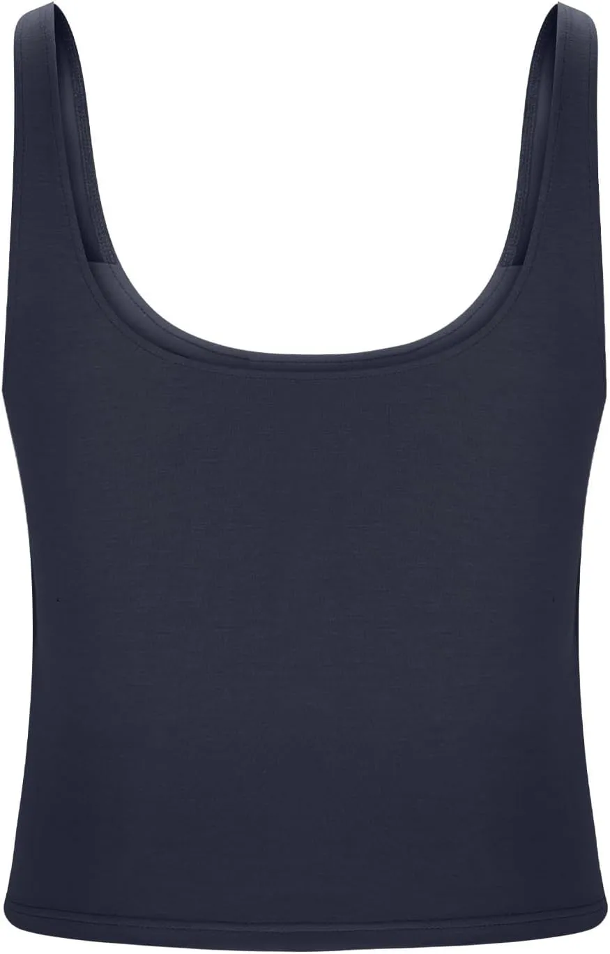 Oplxuo Womens Shelf Bra Tank Tops Sleeveless Scoop Neck Workout Camis Yoga Shirt Solid Color Slim Fitted Undershirt