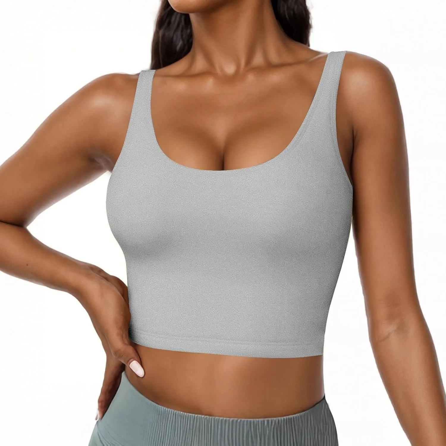 Oplxuo Womens Shelf Bra Tank Tops Sleeveless Scoop Neck Workout Camis Yoga Shirt Solid Color Slim Fitted Undershirt