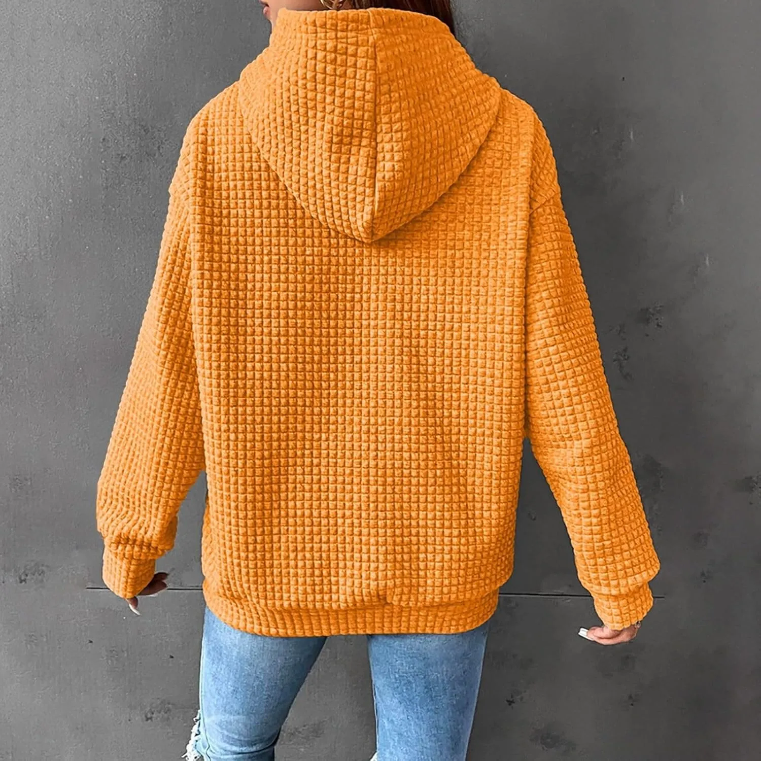 Oversized Hoodies for Women Athleisure Quilted Drawstring Crewneck Sweatshirts Fall Knit Pullover Sweaters with Pocket