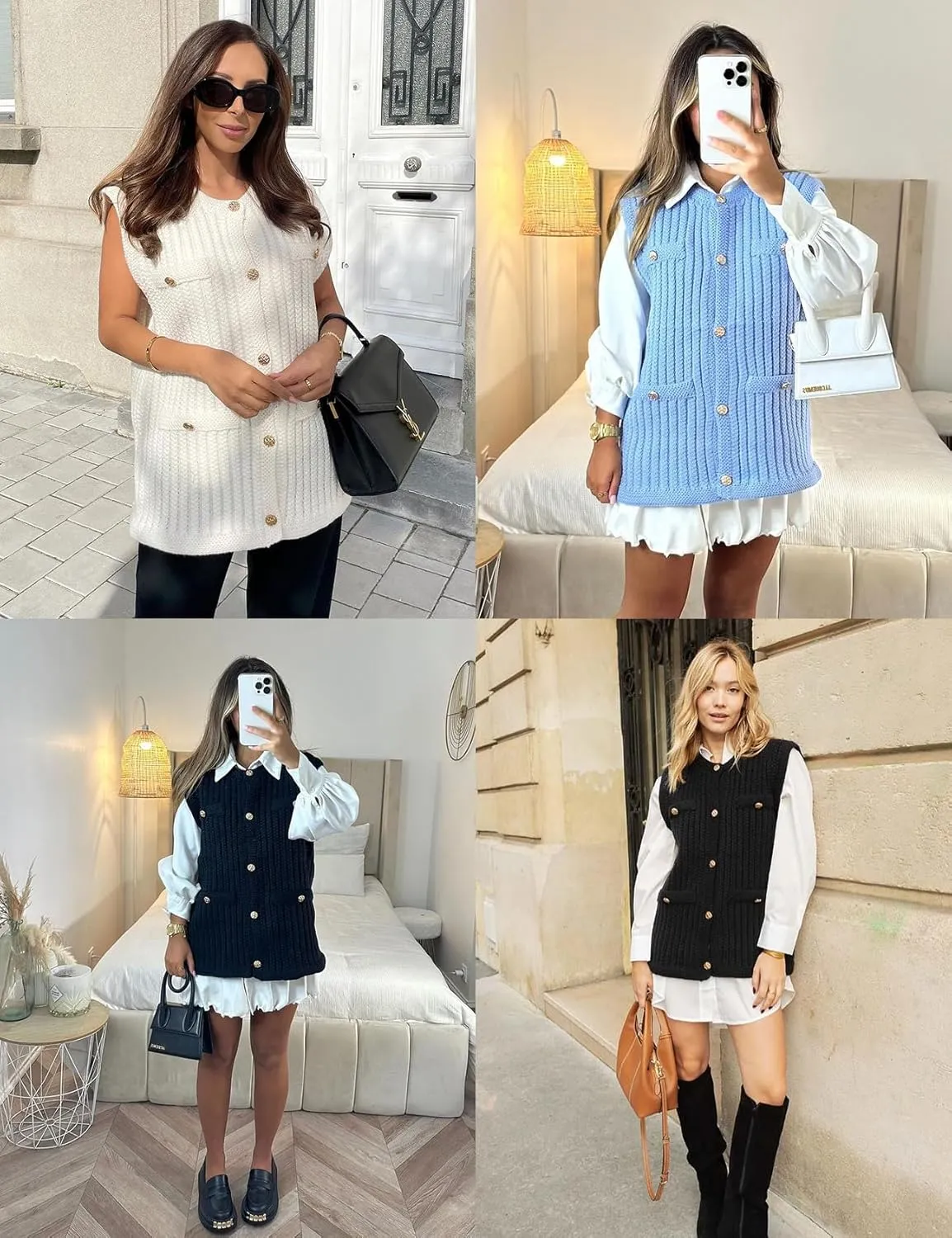 PEHMEA Women's Crochet Chunky Knit Top Sleeveless Button Down Tops Trendy Cardigan Sweater Vest for Women