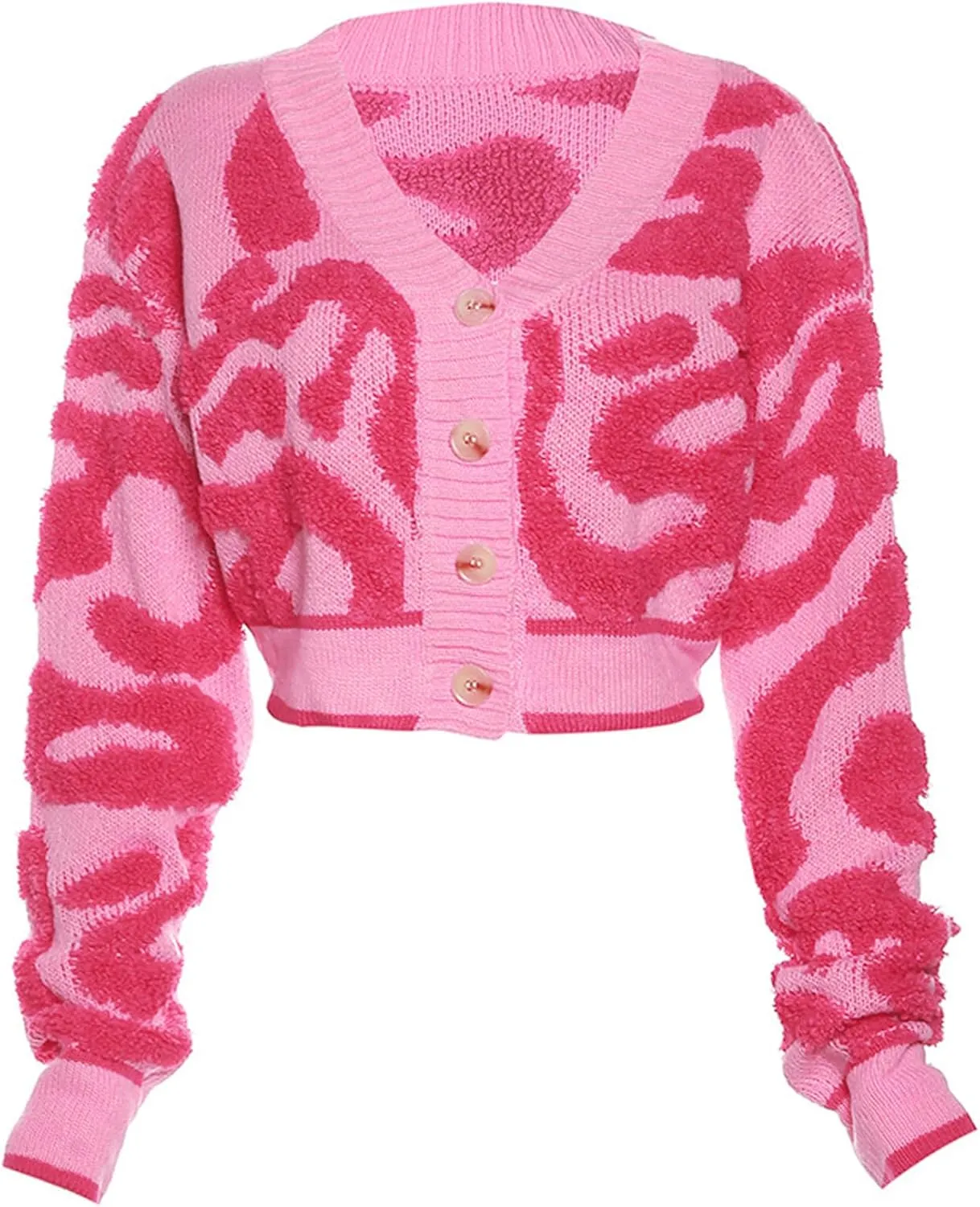 Perbai Womens V Neck Button Down Long Sleeve Colorblock Y2K Cropped Cardigan Sweater Jacket