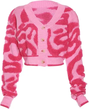 Perbai Womens V Neck Button Down Long Sleeve Colorblock Y2K Cropped Cardigan Sweater Jacket
