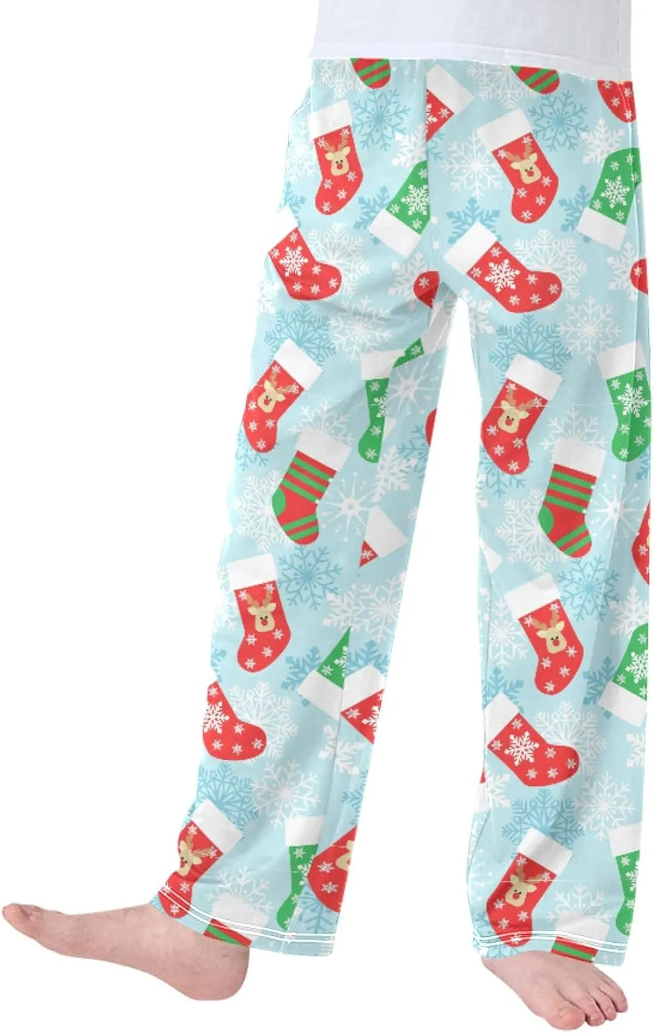 Pigsaly Boys' Pajama Bottoms Christmas Stockings Deer Long Bottoms Winter Snowflake Star Jogger Pants S
