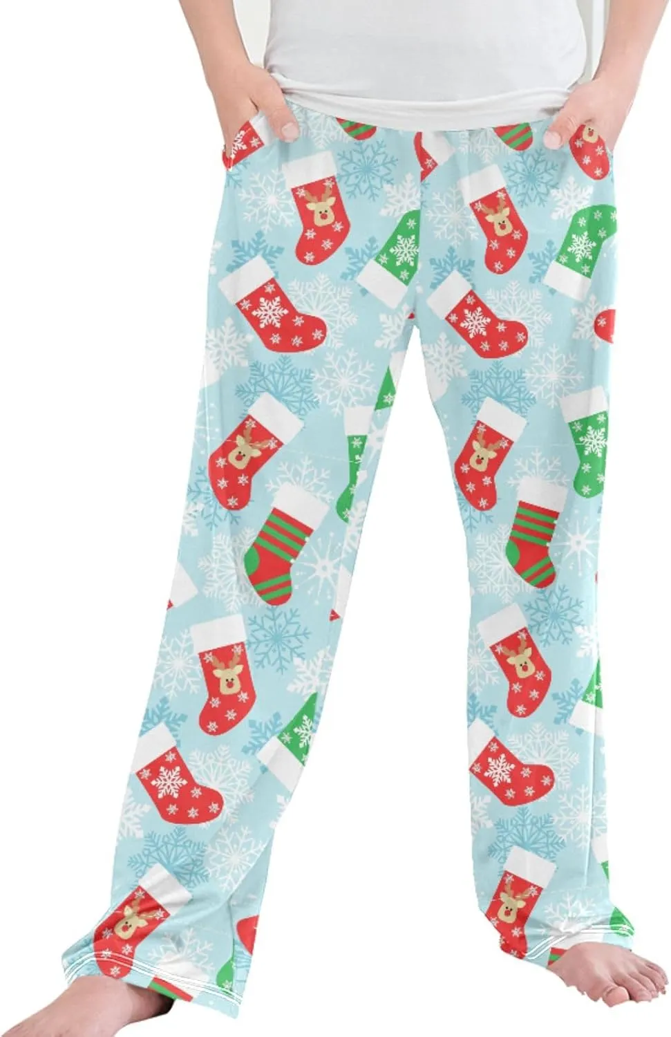 Pigsaly Boys' Pajama Bottoms Christmas Stockings Deer Long Bottoms Winter Snowflake Star Jogger Pants S