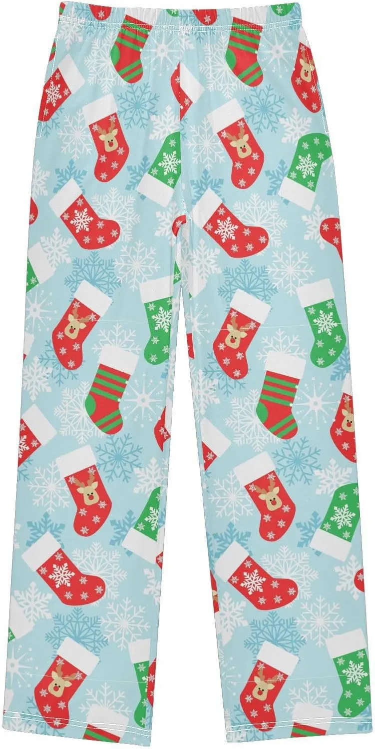 Pigsaly Boys' Pajama Bottoms Christmas Stockings Deer Long Bottoms Winter Snowflake Star Jogger Pants S