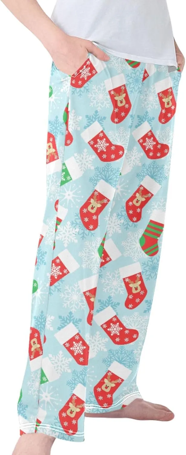 Pigsaly Boys' Pajama Bottoms Christmas Stockings Deer Long Bottoms Winter Snowflake Star Jogger Pants S
