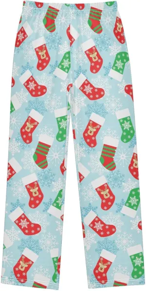 Pigsaly Boys' Pajama Bottoms Christmas Stockings Deer Long Bottoms Winter Snowflake Star Jogger Pants S