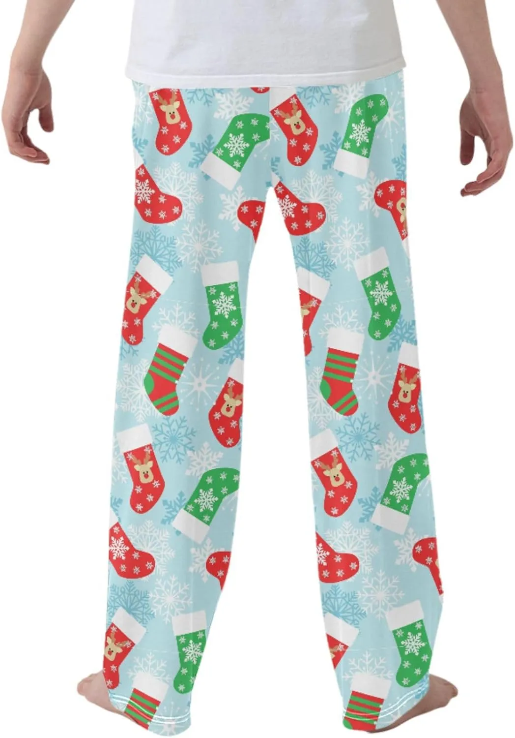 Pigsaly Boys' Pajama Bottoms Christmas Stockings Deer Long Bottoms Winter Snowflake Star Jogger Pants S