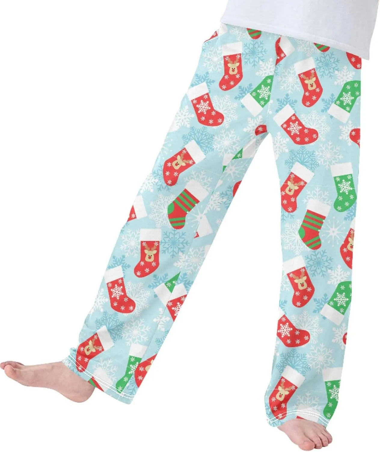 Pigsaly Boys' Pajama Bottoms Christmas Stockings Deer Long Bottoms Winter Snowflake Star Jogger Pants S