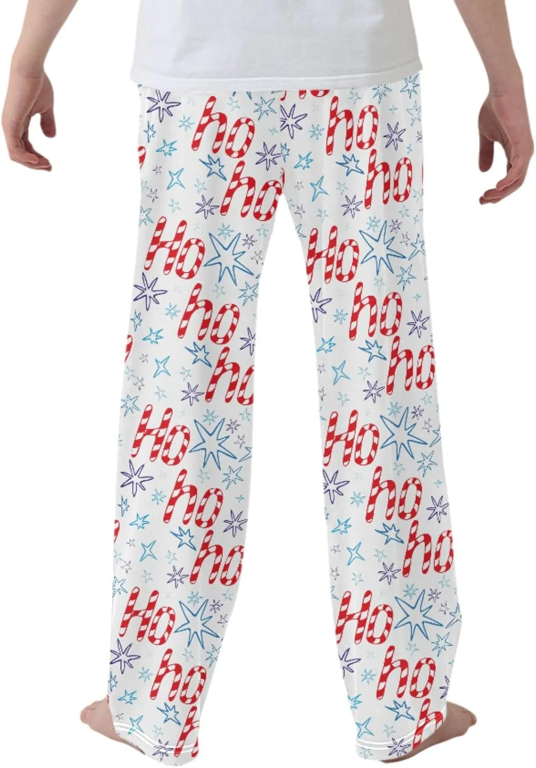 Pigsaly Boys' Pajama Bottoms Red Xmas Stars Candy Cane Long Bottoms Christmas Hohoho Jogger Pants Elastic Waist Trousers S