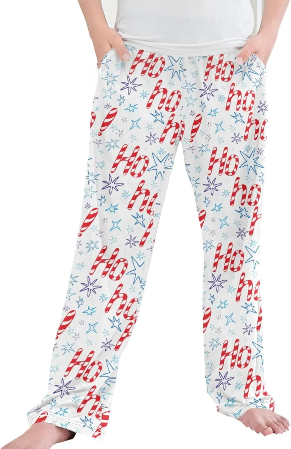 Pigsaly Boys' Pajama Bottoms Red Xmas Stars Candy Cane Long Bottoms Christmas Hohoho Jogger Pants Elastic Waist Trousers S