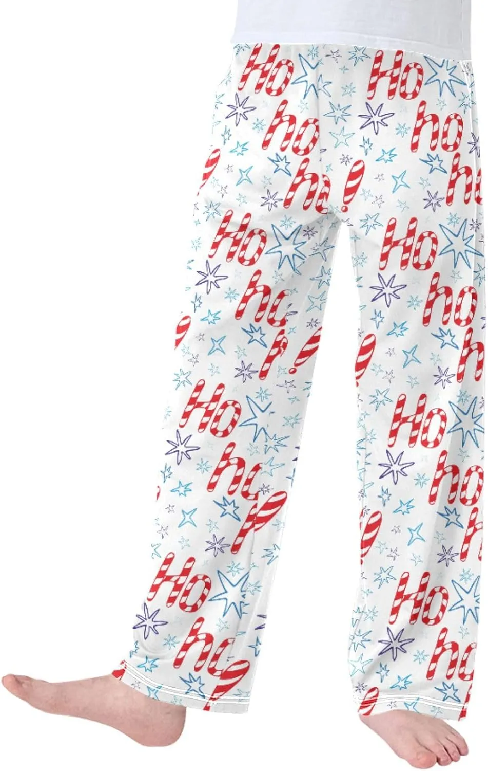 Pigsaly Boys' Pajama Bottoms Red Xmas Stars Candy Cane Long Bottoms Christmas Hohoho Jogger Pants Elastic Waist Trousers S