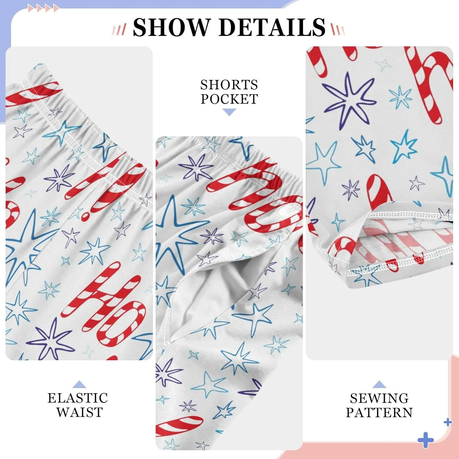 Pigsaly Boys' Pajama Bottoms Red Xmas Stars Candy Cane Long Bottoms Christmas Hohoho Jogger Pants Elastic Waist Trousers S