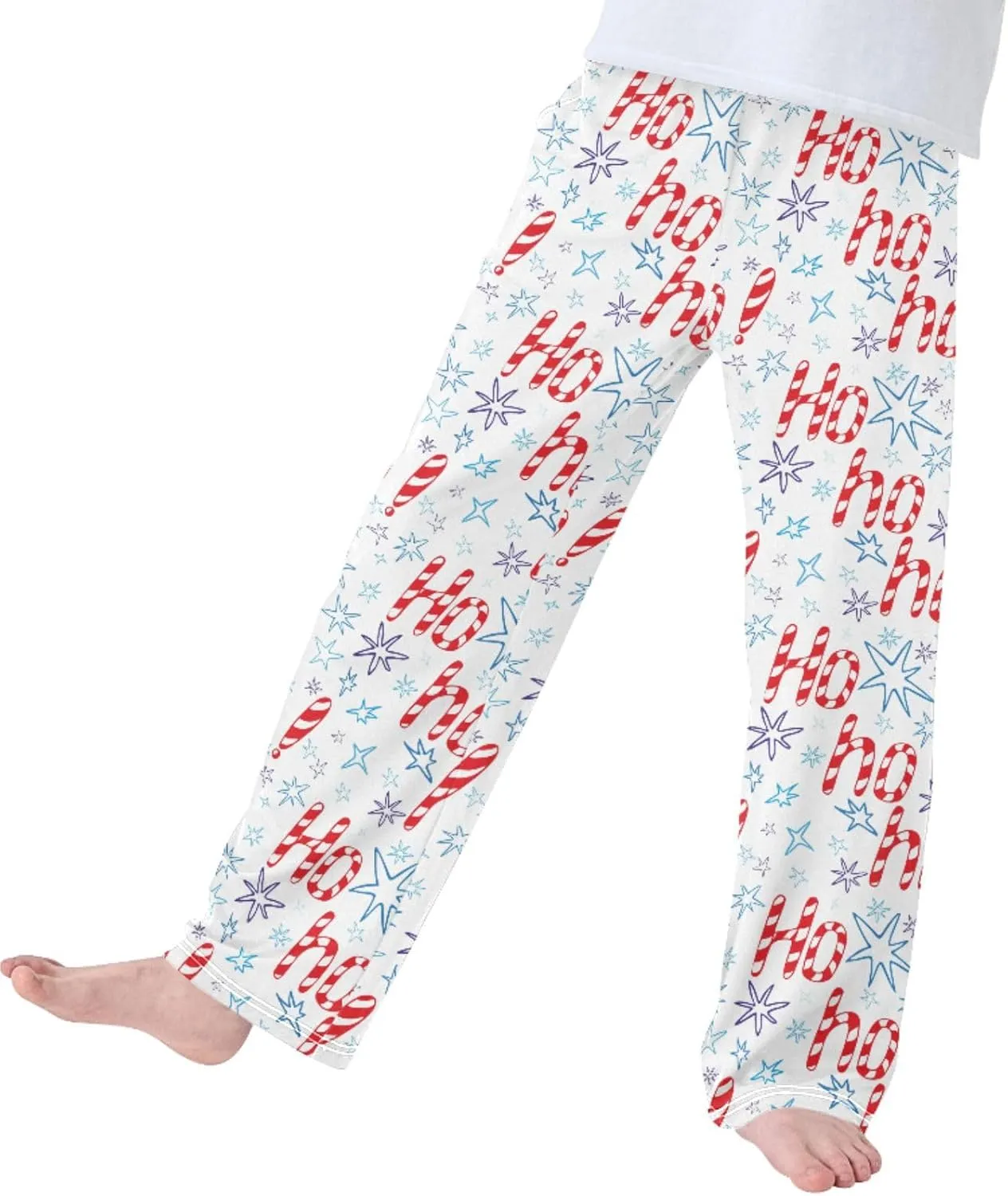 Pigsaly Boys' Pajama Bottoms Red Xmas Stars Candy Cane Long Bottoms Christmas Hohoho Jogger Pants Elastic Waist Trousers S
