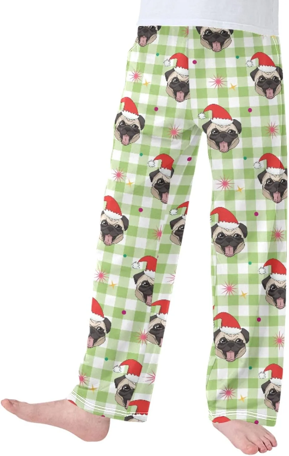 Pigsaly Boys' Pants Cute Pug Heads Plaid Long Bottoms Christmas Hats Stars Jogger Pants Elastic Waist Trousers Pockets S