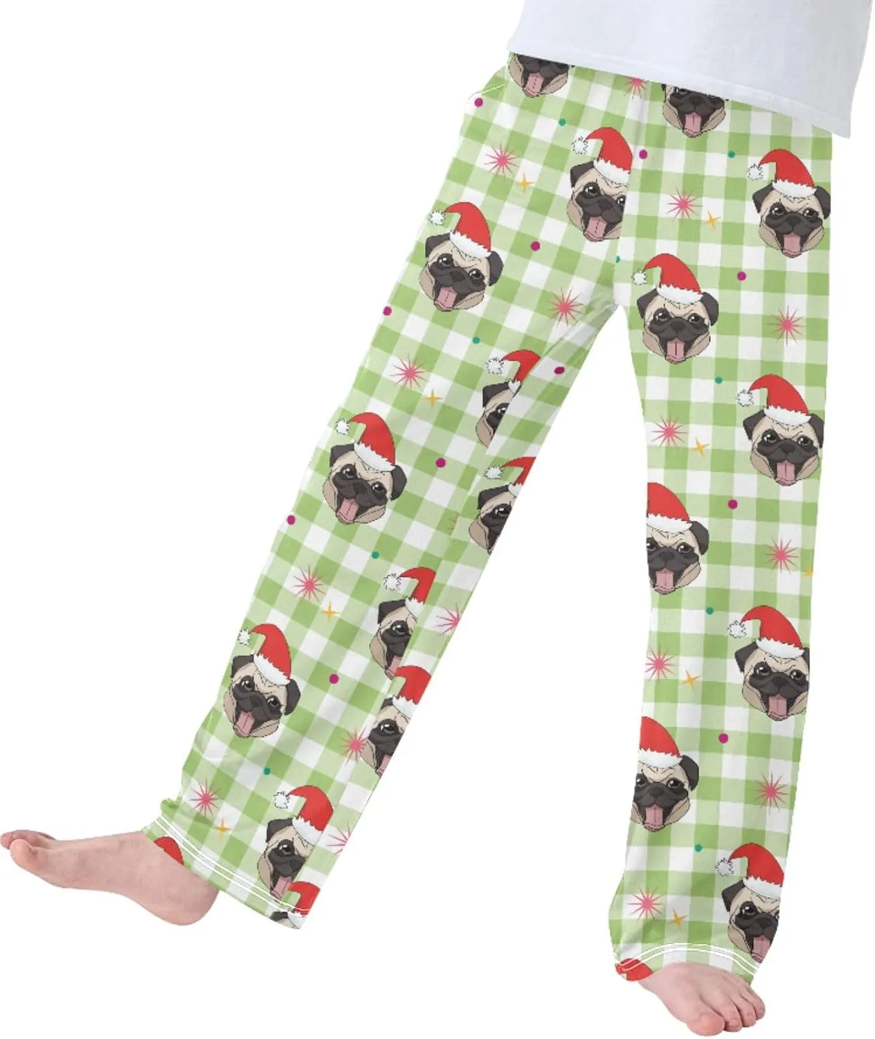Pigsaly Boys' Pants Cute Pug Heads Plaid Long Bottoms Christmas Hats Stars Jogger Pants Elastic Waist Trousers Pockets S