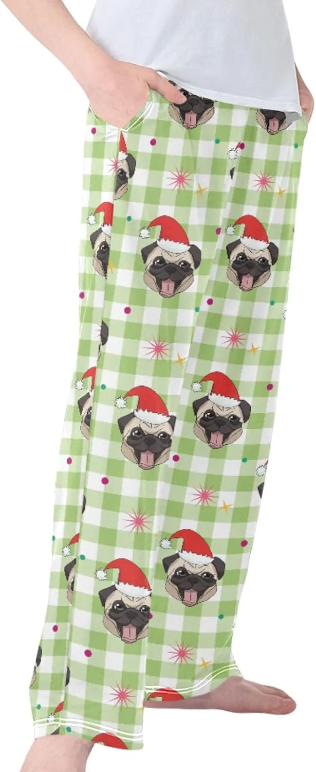 Pigsaly Boys' Pants Cute Pug Heads Plaid Long Bottoms Christmas Hats Stars Jogger Pants Elastic Waist Trousers Pockets S