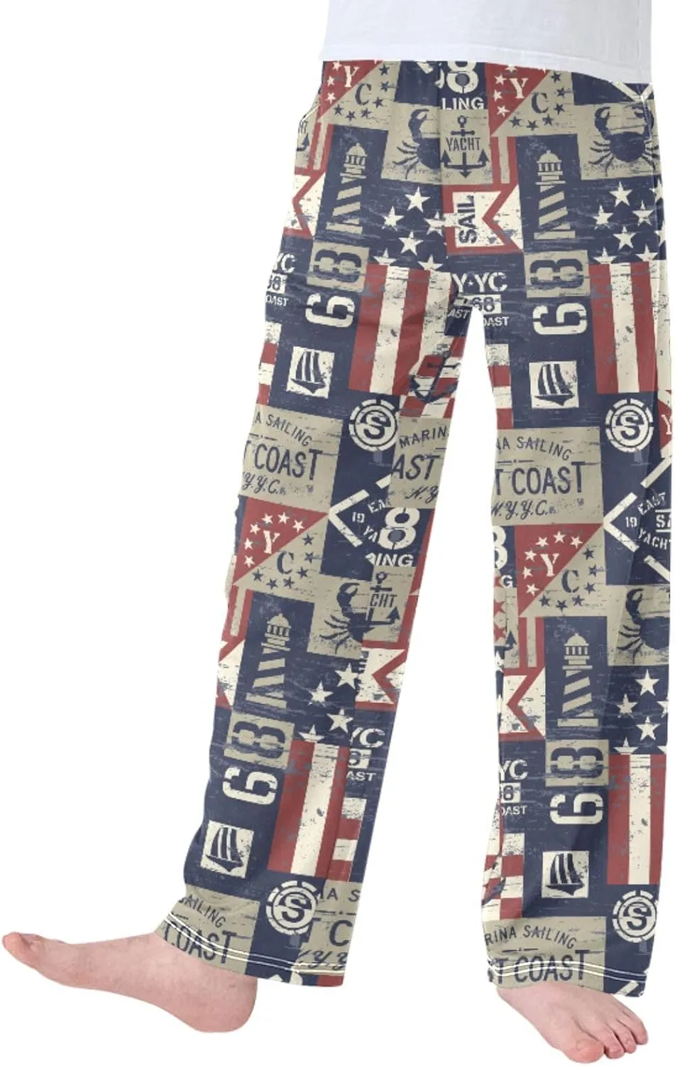 Pigsaly Boys' Pants East Coast Nautical Flags Long Bottoms Grunge Stars Stripes Jogger Pants Elastic Waist Trousers S