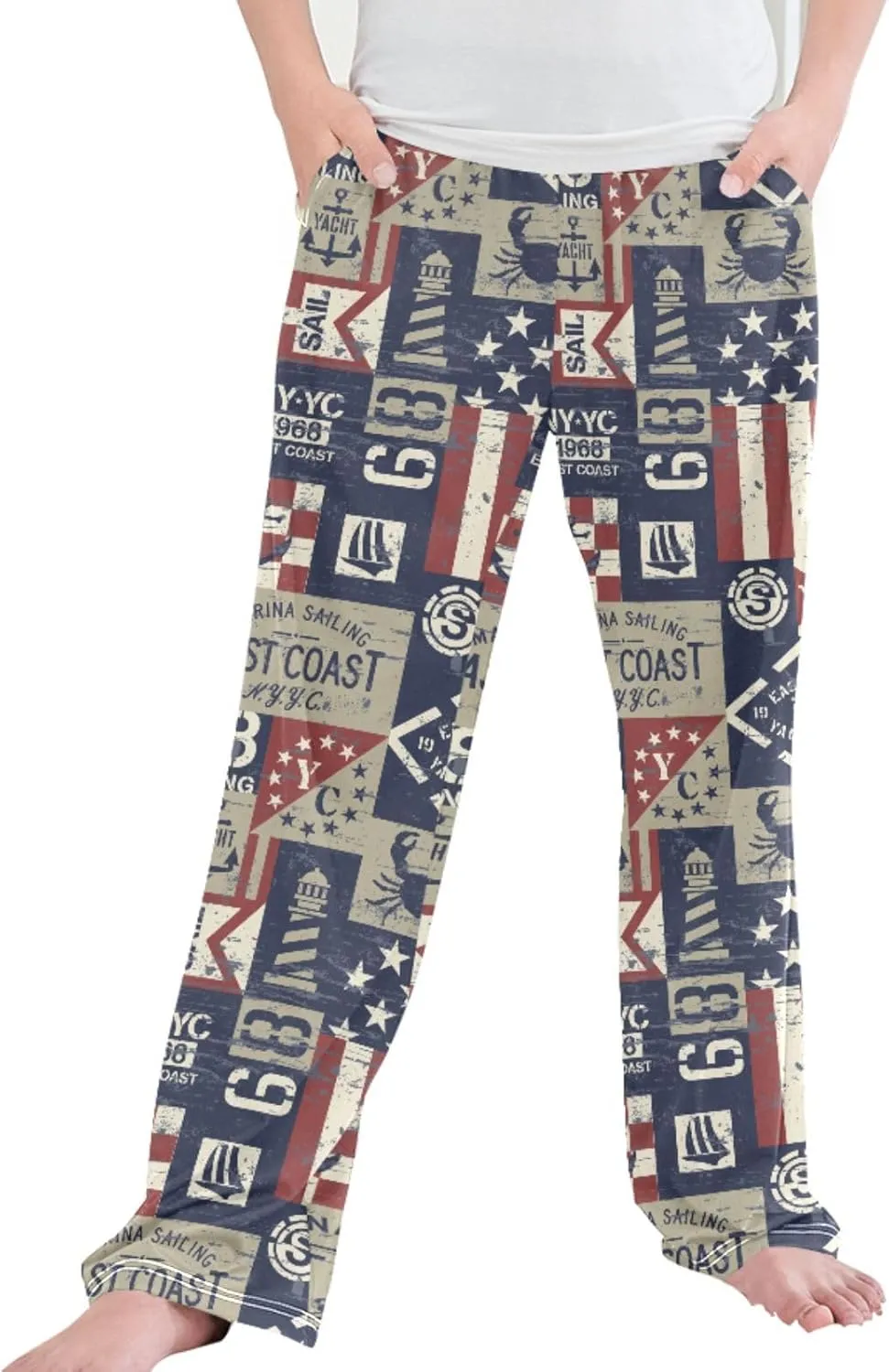 Pigsaly Boys' Pants East Coast Nautical Flags Long Bottoms Grunge Stars Stripes Jogger Pants Elastic Waist Trousers S