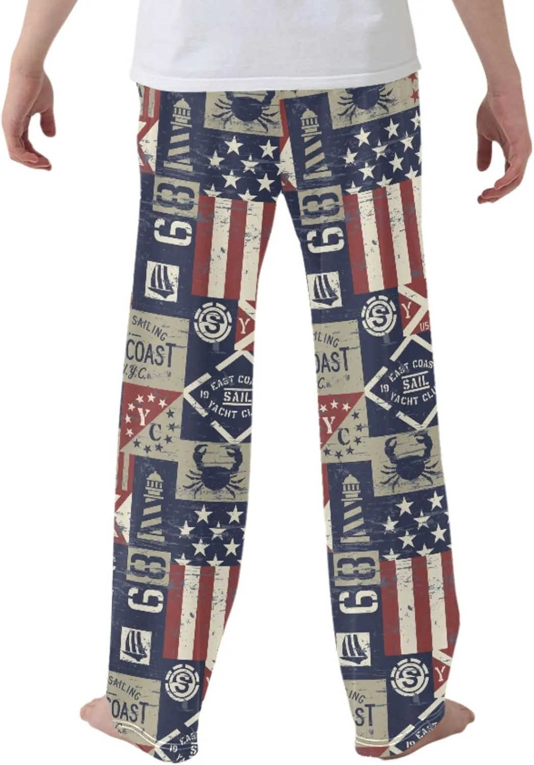 Pigsaly Boys' Pants East Coast Nautical Flags Long Bottoms Grunge Stars Stripes Jogger Pants Elastic Waist Trousers S