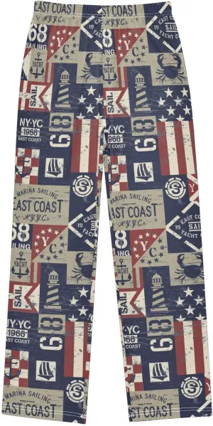 Pigsaly Boys' Pants East Coast Nautical Flags Long Bottoms Grunge Stars Stripes Jogger Pants Elastic Waist Trousers S