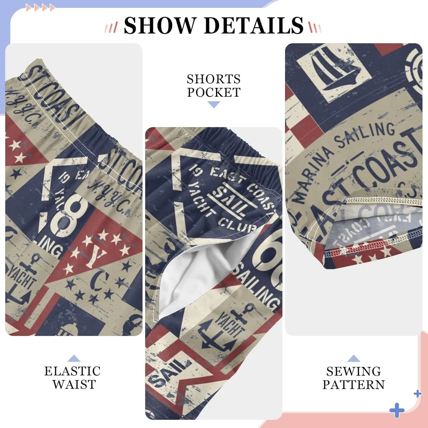 Pigsaly Boys' Pants East Coast Nautical Flags Long Bottoms Grunge Stars Stripes Jogger Pants Elastic Waist Trousers S