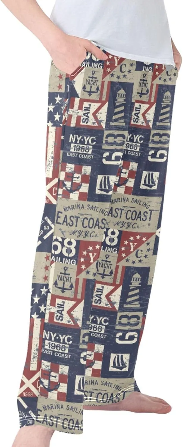 Pigsaly Boys' Pants East Coast Nautical Flags Long Bottoms Grunge Stars Stripes Jogger Pants Elastic Waist Trousers S
