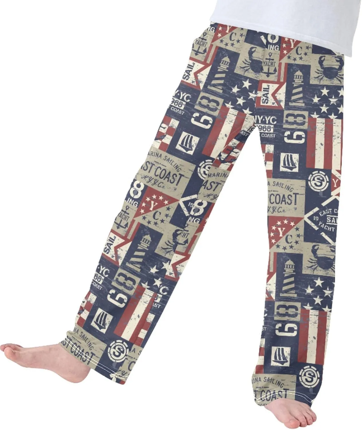 Pigsaly Boys' Pants East Coast Nautical Flags Long Bottoms Grunge Stars Stripes Jogger Pants Elastic Waist Trousers S
