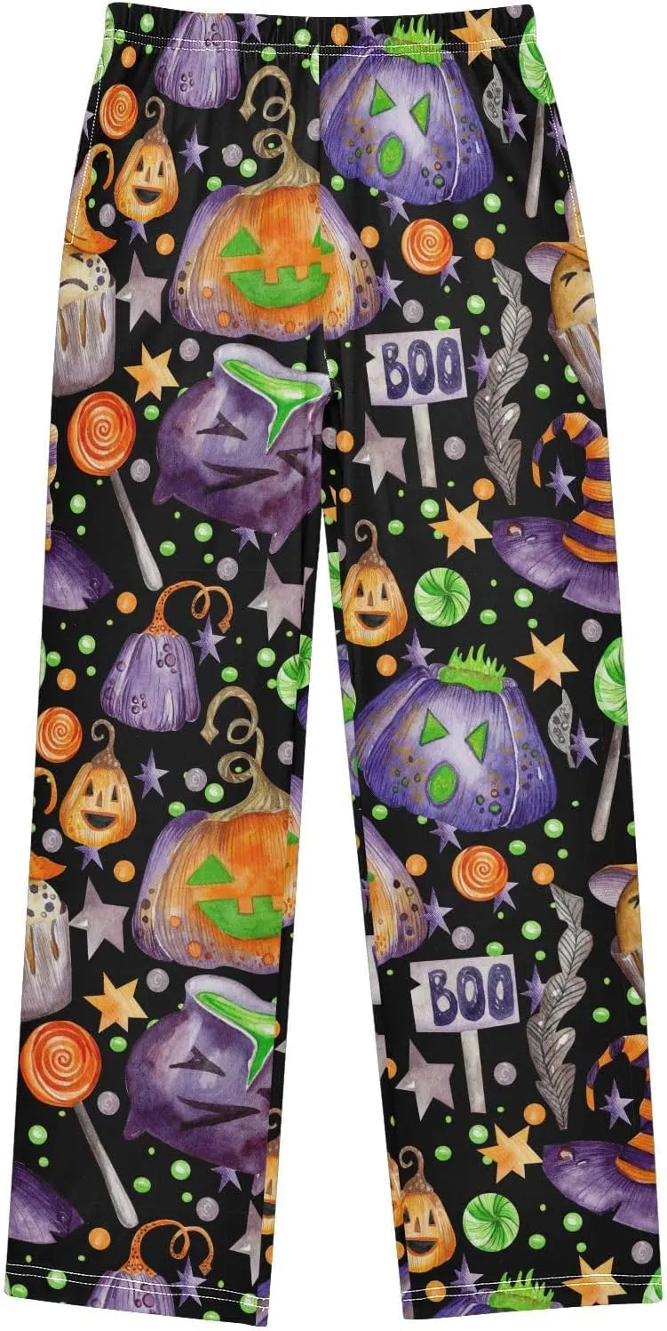 Pigsaly Boys' Pants Halloween Magic Pumpkins Long Bottoms Candy Stars Witch Hat Jogger Pants Elastic Waist Trousers S